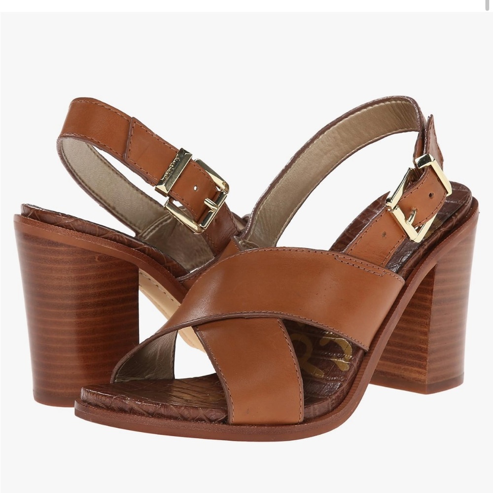 Sam Edelman Women's Ivy Brown Saddle Leather Slingback Block Heels 7.5